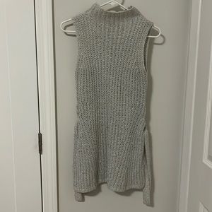 Ann Taylor grey tunic sleeveless sweater with ribbon and slits on the sides